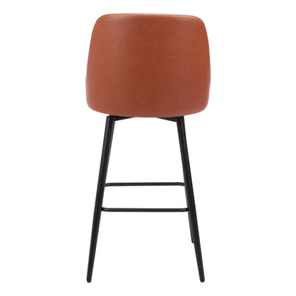 Brown & Black Faux Leather & Steel Bar Height Swivel Bar Chair