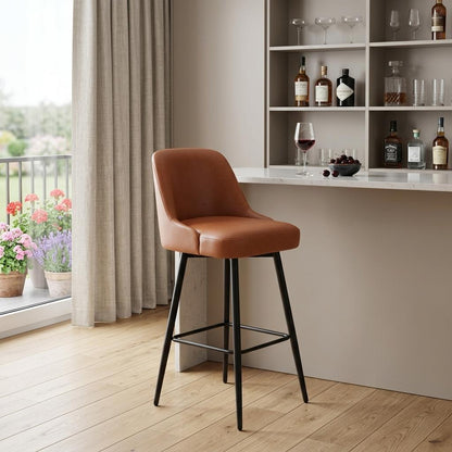 Brown & Black Faux Leather & Steel Bar Height Swivel Bar Chair
