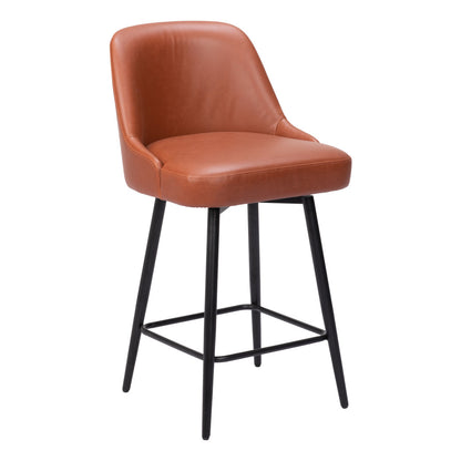 Brown & Black Faux Leather & Steel Counter Height Swivel Bar Chair