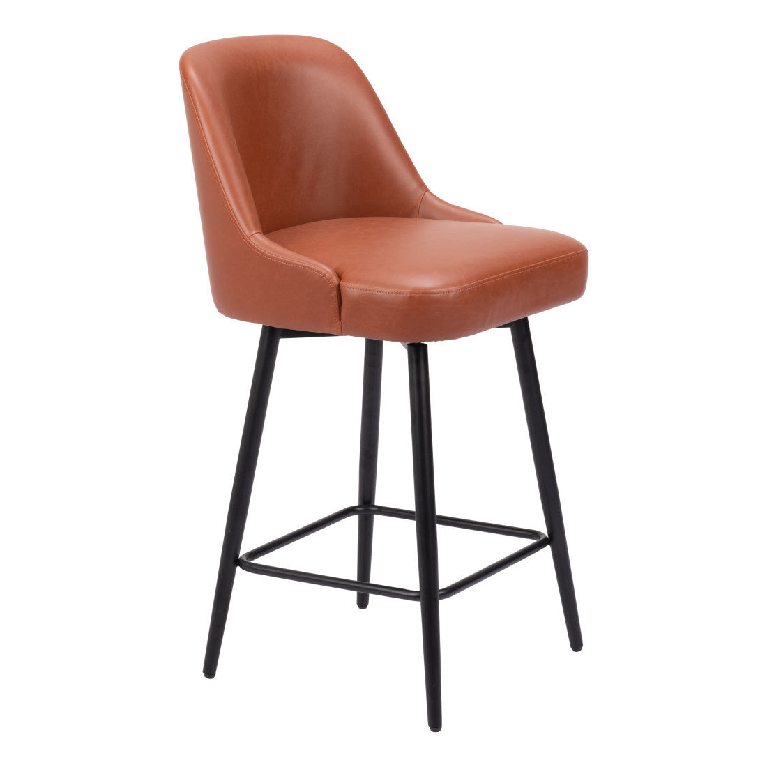 Brown & Black Faux Leather & Steel Counter Height Swivel Bar Chair