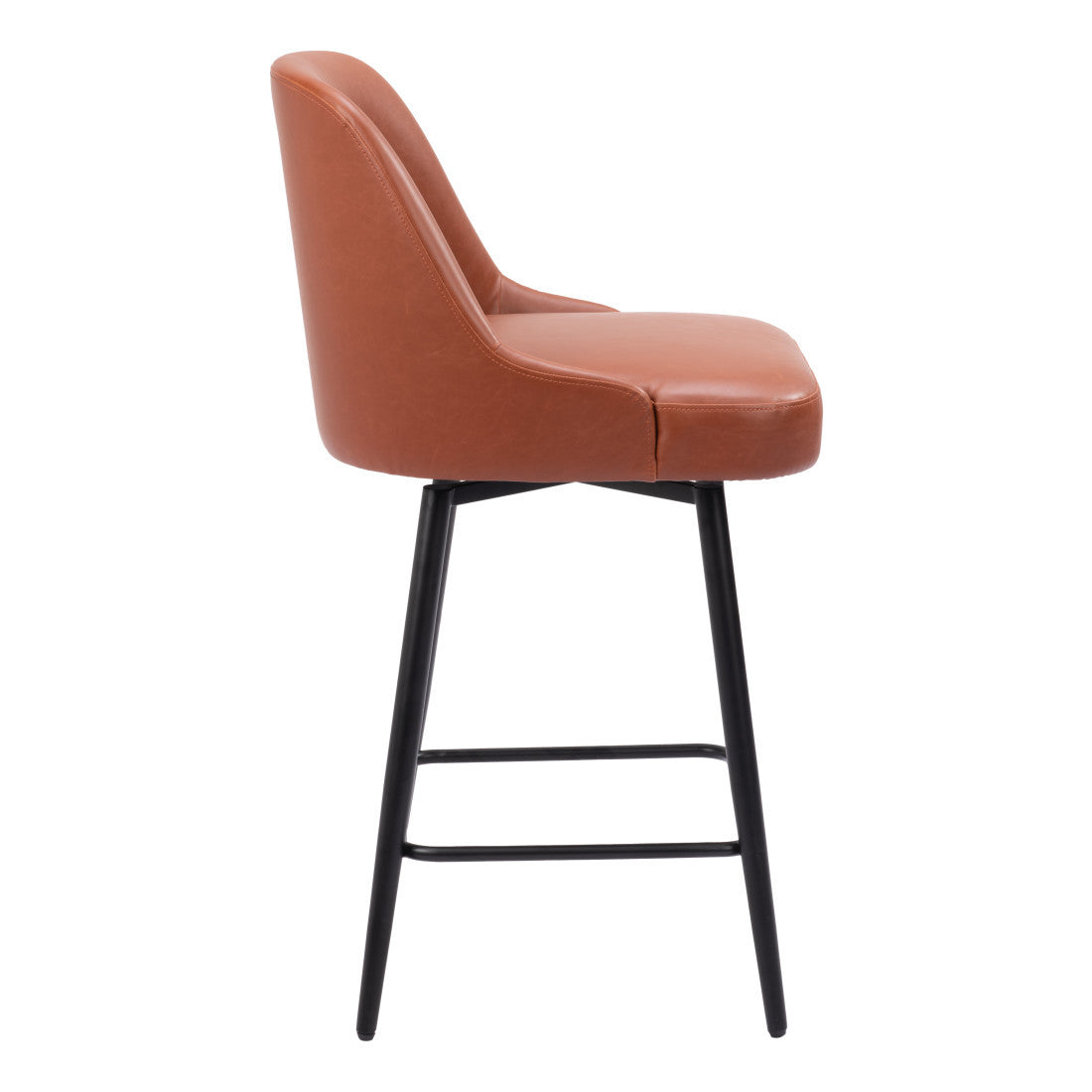 Brown & Black Faux Leather & Steel Counter Height Swivel Bar Chair