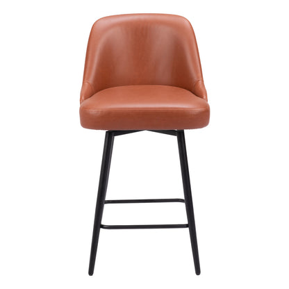 Brown & Black Faux Leather & Steel Counter Height Swivel Bar Chair