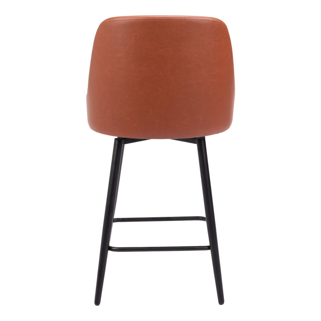 Brown & Black Faux Leather & Steel Counter Height Swivel Bar Chair