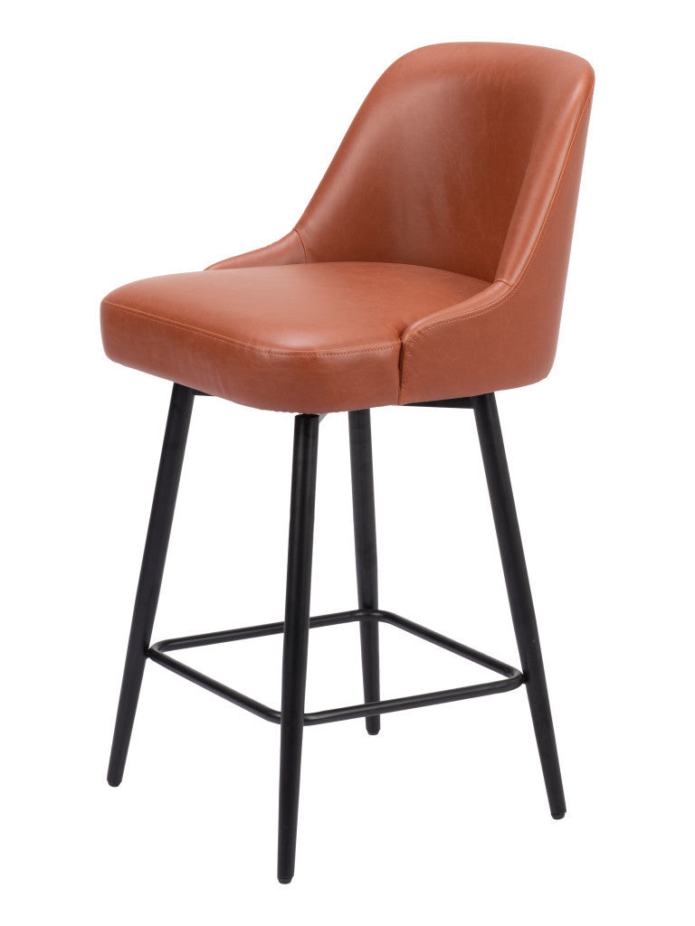 Brown & Black Faux Leather & Steel Counter Height Swivel Bar Chair