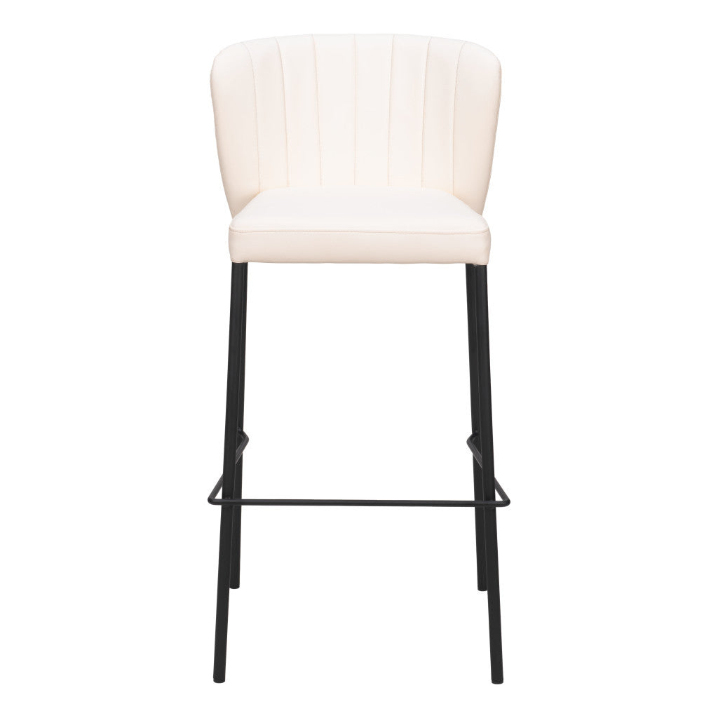 Cream & Black Faux Leather & Steel Bar Height Bar Chairs - Set of 2