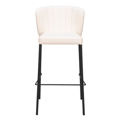 Cream & Black Faux Leather & Steel Bar Height Bar Chairs - Set of 2