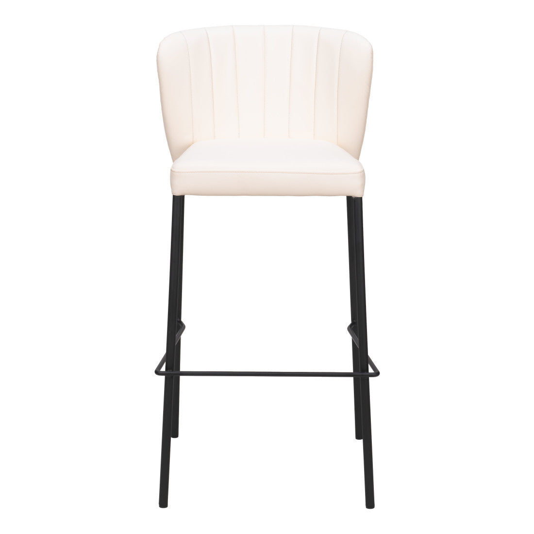 Cream & Black Faux Leather & Steel Bar Height Bar Chairs - Set of 2