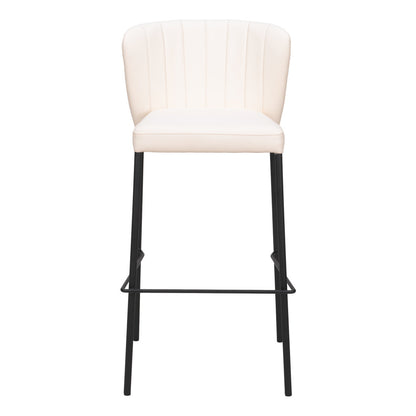 Cream & Black Faux Leather & Steel Bar Height Bar Chairs - Set of 2