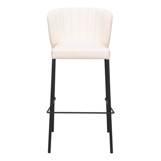 Cream & Black Faux Leather & Steel Bar Height Bar Chairs - Set of 2
