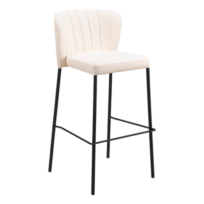 Cream & Black Faux Leather & Steel Bar Height Bar Chairs - Set of 2