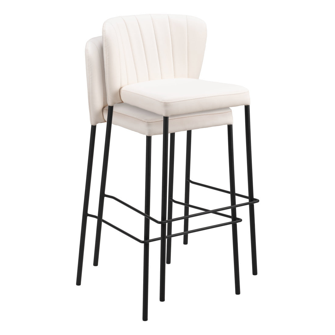 Cream & Black Faux Leather & Steel Bar Height Bar Chairs - Set of 2