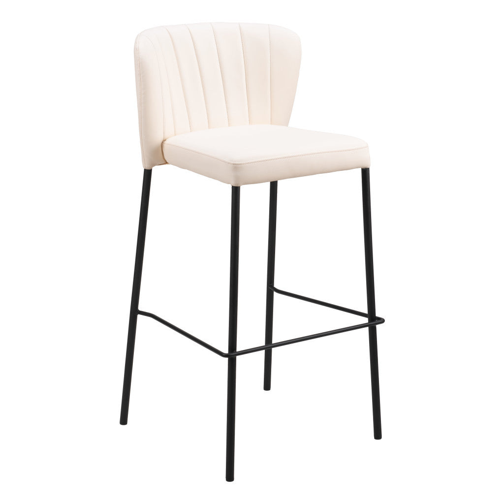 Cream & Black Faux Leather & Steel Bar Height Bar Chairs - Set of 2