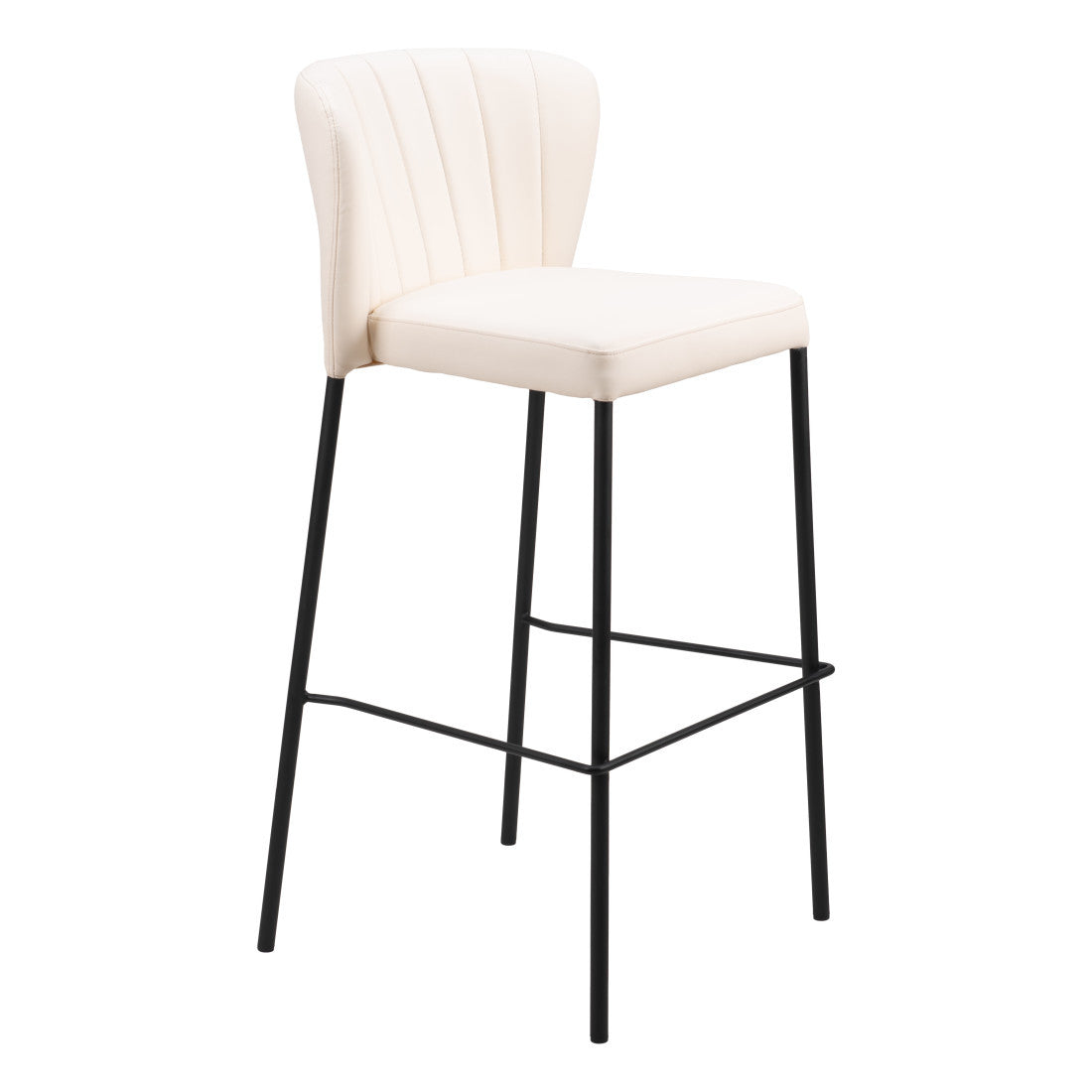 Cream & Black Faux Leather & Steel Bar Height Bar Chairs - Set of 2