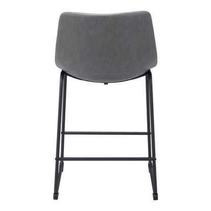 Charcoal & Black Faux Leather & Steel Counter Height Bar Chairs - Set of 2
