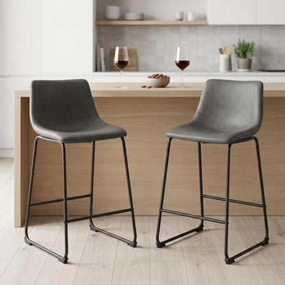Charcoal & Black Faux Leather & Steel Counter Height Bar Chairs - Set of 2
