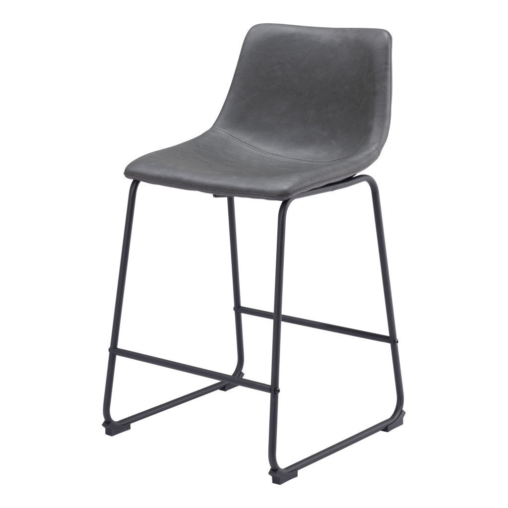 Charcoal & Black Faux Leather & Steel Counter Height Bar Chairs - Set of 2