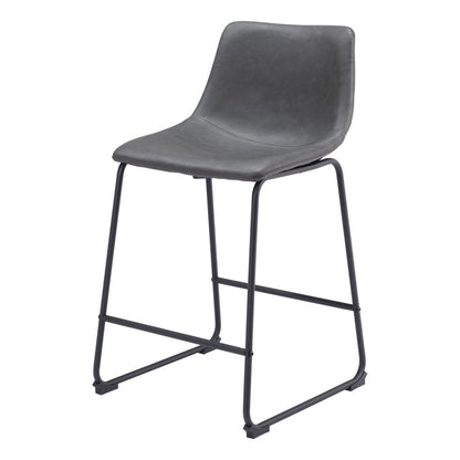 Charcoal & Black Faux Leather & Steel Counter Height Bar Chairs - Set of 2
