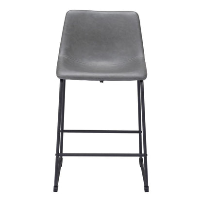 Charcoal & Black Faux Leather & Steel Counter Height Bar Chairs - Set of 2