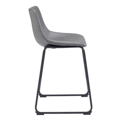 Charcoal & Black Faux Leather & Steel Counter Height Bar Chairs - Set of 2