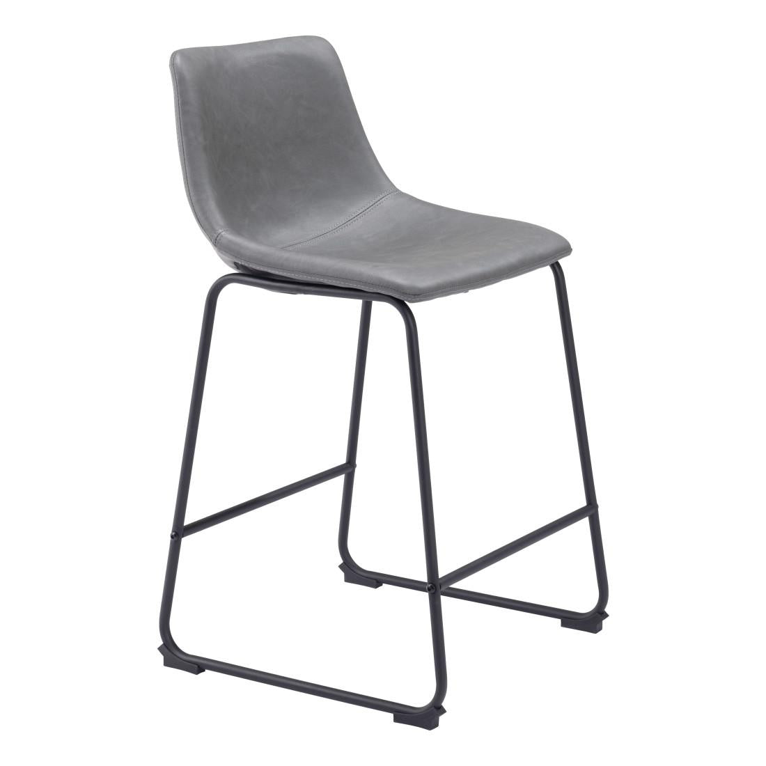 Charcoal & Black Faux Leather & Steel Counter Height Bar Chairs - Set of 2