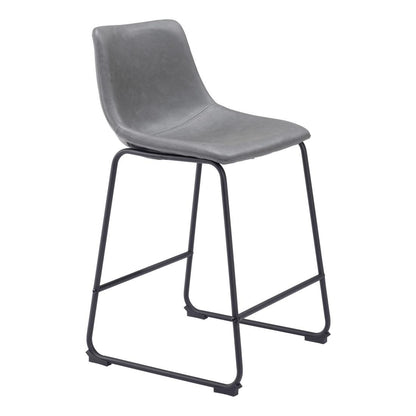 Charcoal & Black Faux Leather & Steel Counter Height Bar Chairs - Set of 2