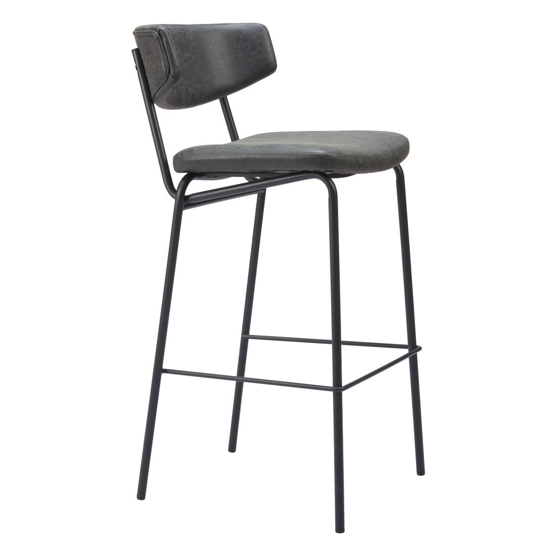 Black Faux Leather & Steel Low Back Counter Height Bar Chairs - Set of 2