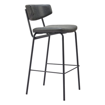 Black Faux Leather & Steel Low Back Counter Height Bar Chairs - Set of 2