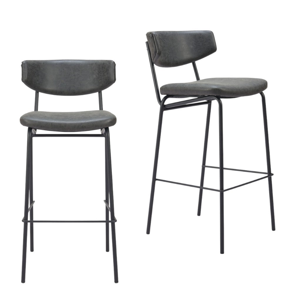 Black Faux Leather & Steel Low Back Counter Height Bar Chairs - Set of 2