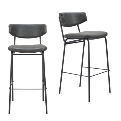 Black Faux Leather & Steel Low Back Counter Height Bar Chairs - Set of 2