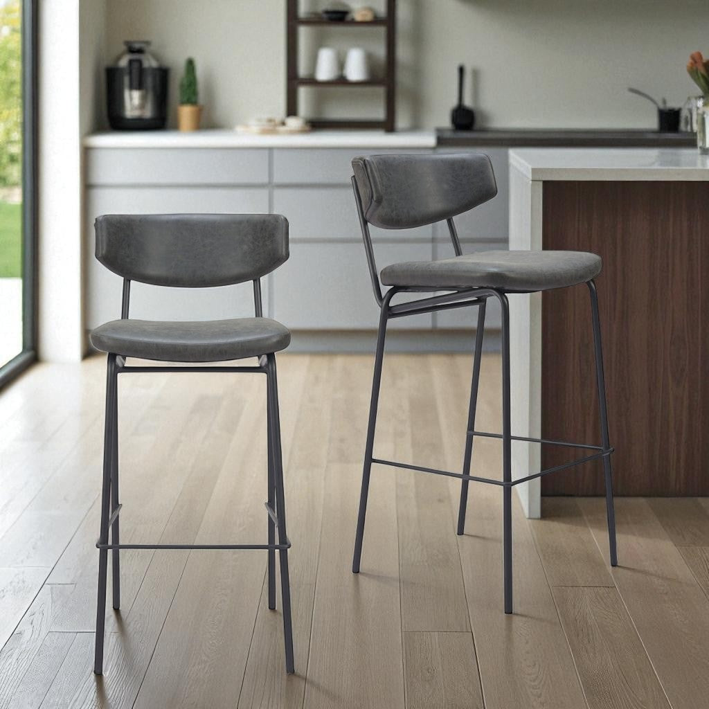Black Faux Leather & Steel Low Back Counter Height Bar Chairs - Set of 2