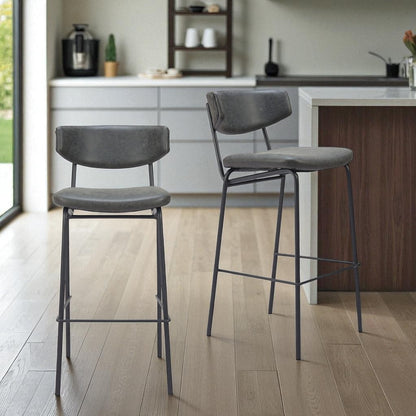 Black Faux Leather & Steel Low Back Counter Height Bar Chairs - Set of 2