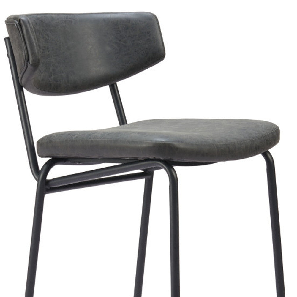 Black Faux Leather & Steel Low Back Counter Height Bar Chairs - Set of 2