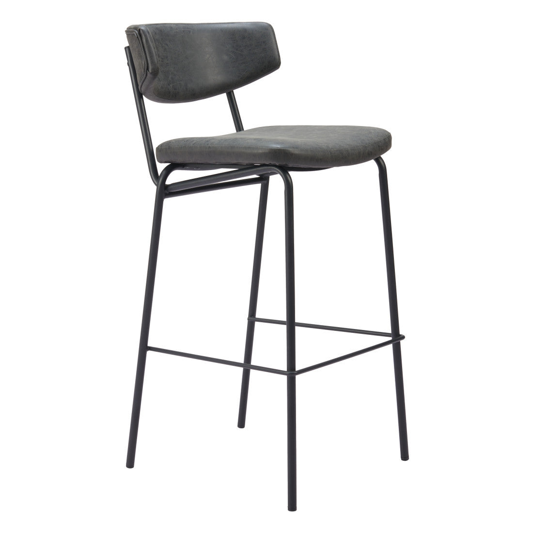 Black Faux Leather & Steel Low Back Counter Height Bar Chairs - Set of 2