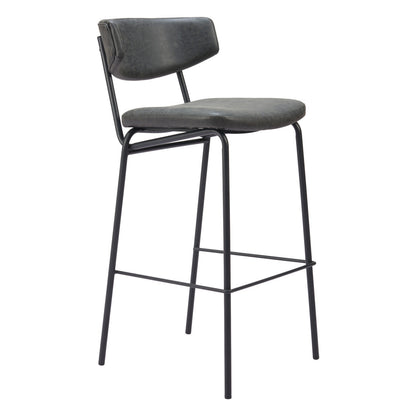 Black Faux Leather & Steel Low Back Counter Height Bar Chairs - Set of 2