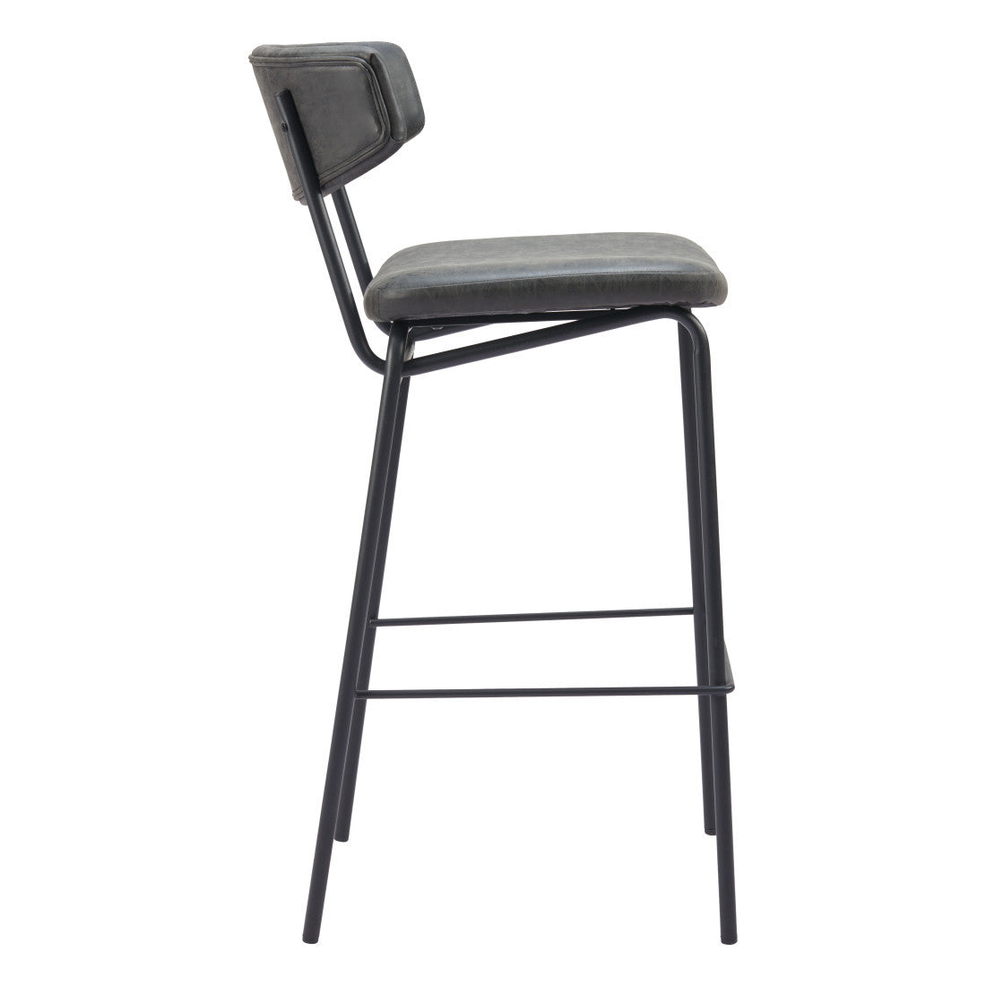 Black Faux Leather & Steel Low Back Counter Height Bar Chairs - Set of 2