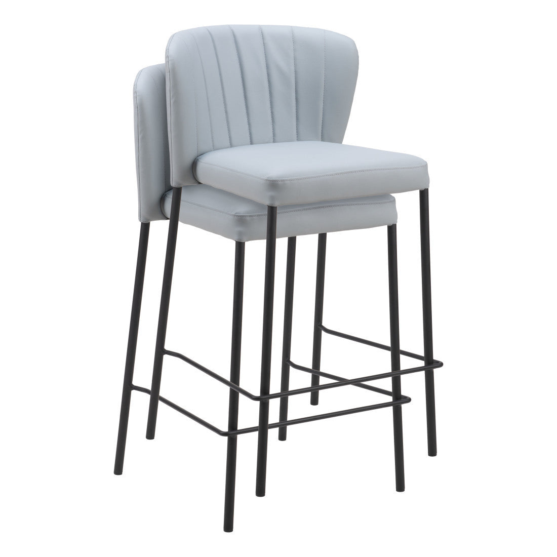 Gray & Black Faux Leather & Steel Counter Height Bar Chairs - Set of 2
