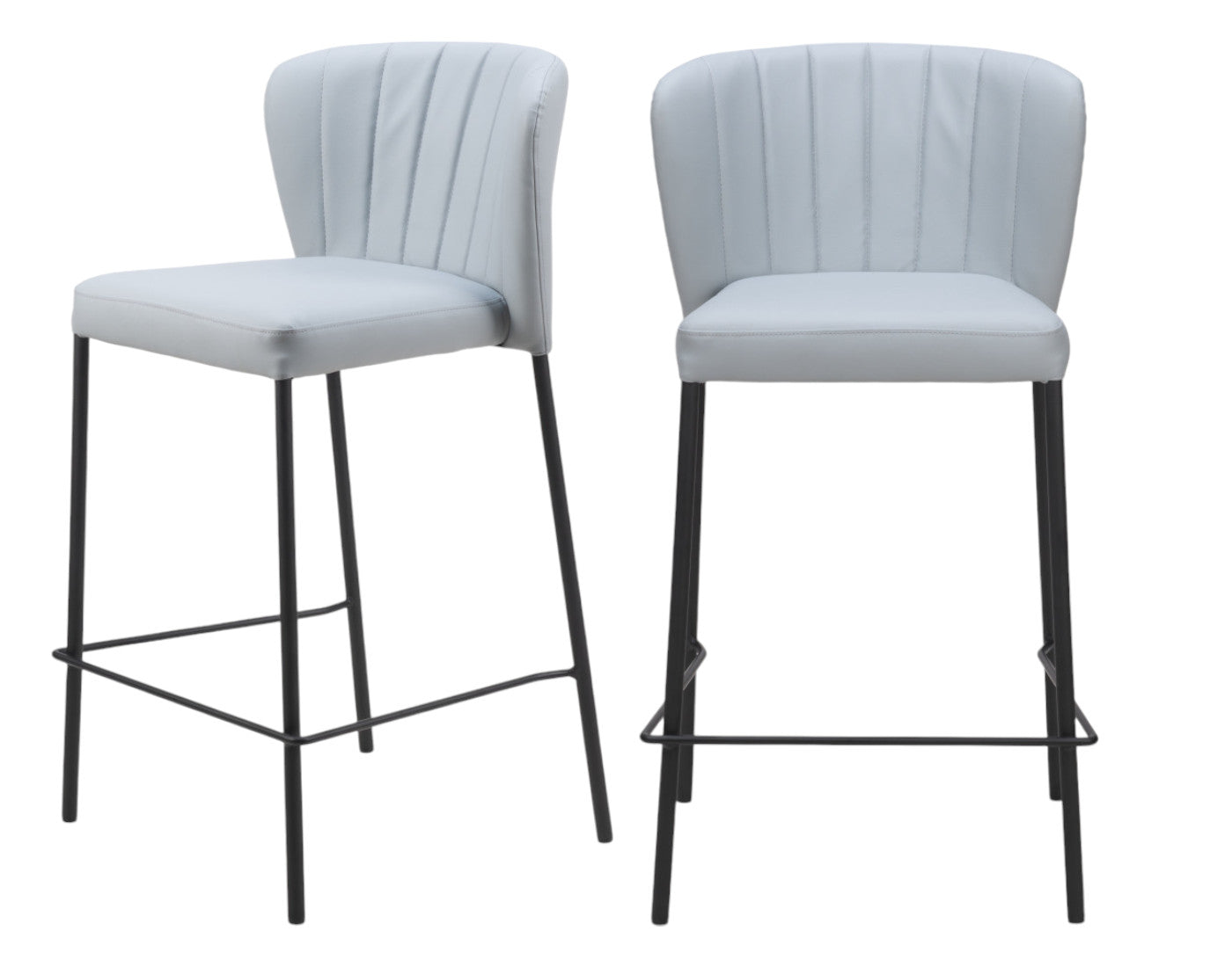 Gray & Black Faux Leather & Steel Counter Height Bar Chairs - Set of 2