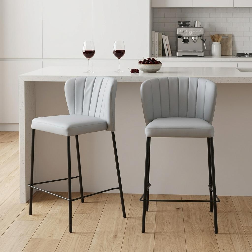 Gray & Black Faux Leather & Steel Counter Height Bar Chairs - Set of 2