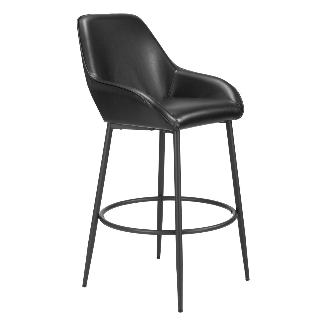 Black Faux Leather & Steel Bar Height Bar Chairs - Set of 2