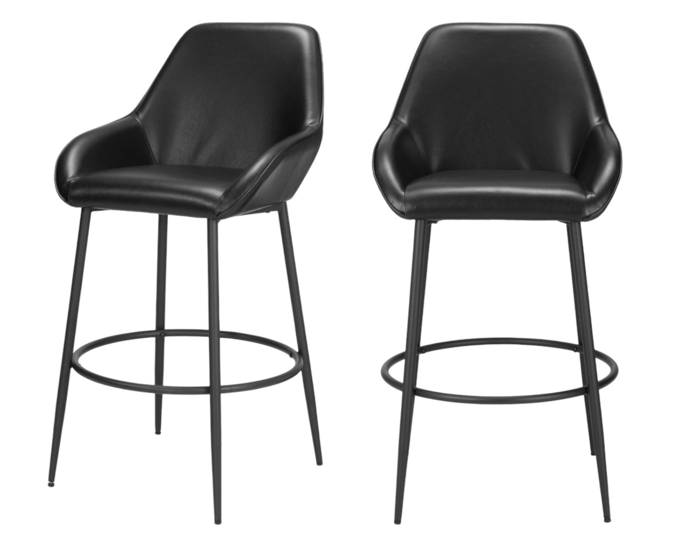 Black Faux Leather & Steel Bar Height Bar Chairs - Set of 2