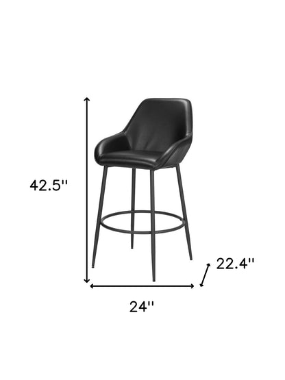 Black Faux Leather & Steel Bar Height Bar Chairs - Set of 2