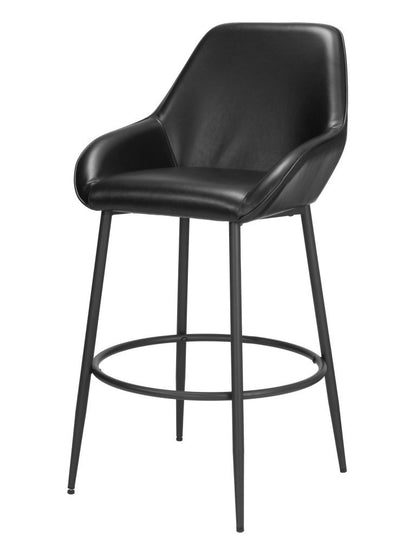 Black Faux Leather & Steel Bar Height Bar Chairs - Set of 2