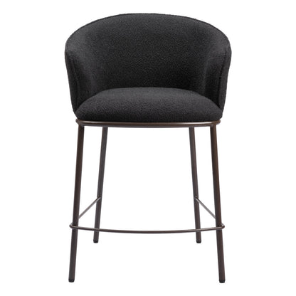 Black & Bronze Shearling & Steel Counter Height Bar Chair