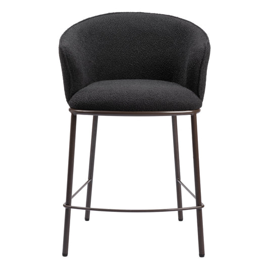Black & Bronze Shearling & Steel Counter Height Bar Chair