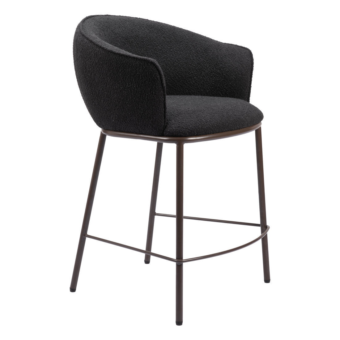 Black & Bronze Shearling & Steel Counter Height Bar Chair