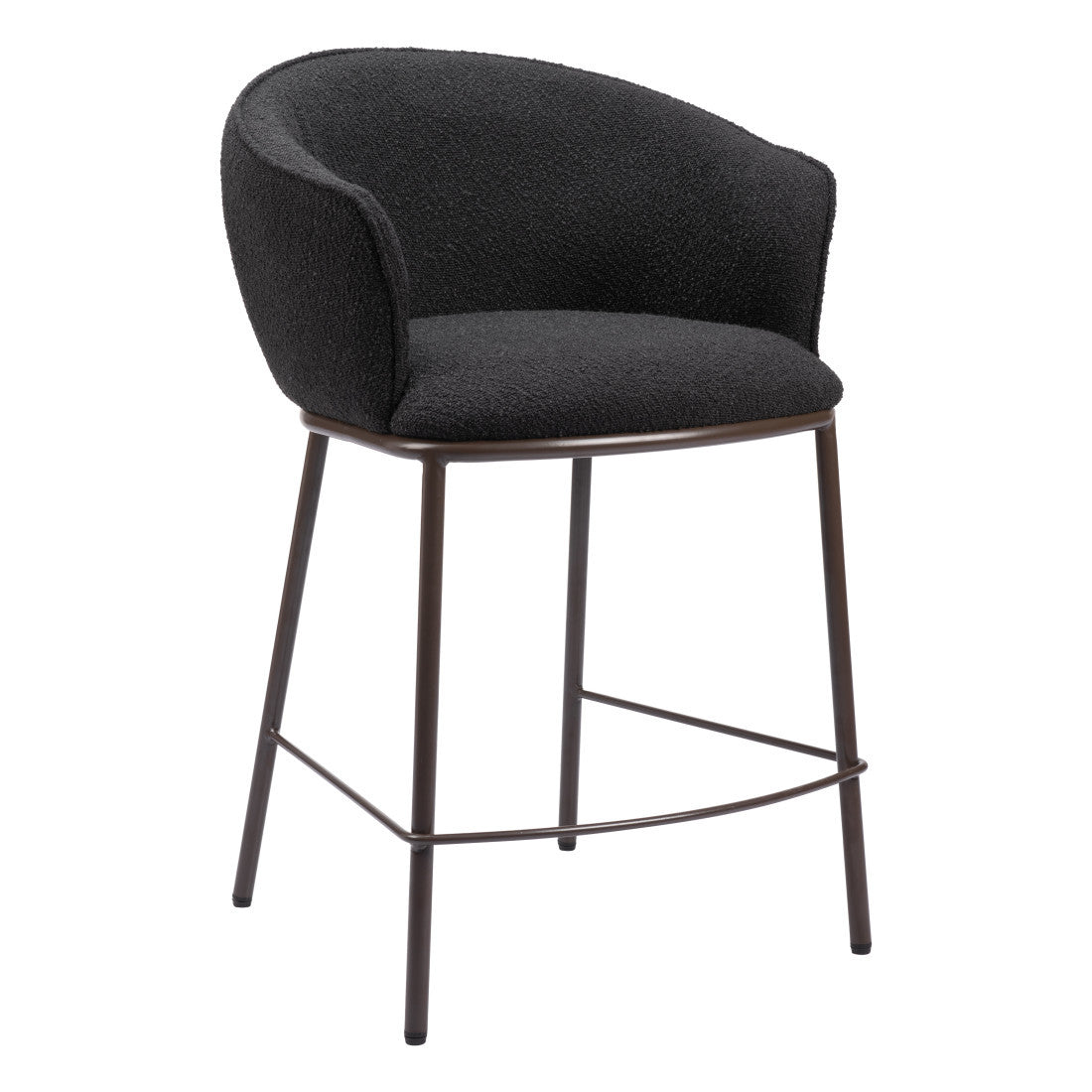 Black & Bronze Shearling & Steel Counter Height Bar Chair