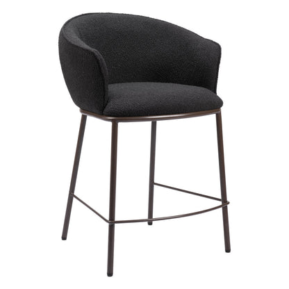 Black & Bronze Shearling & Steel Counter Height Bar Chair