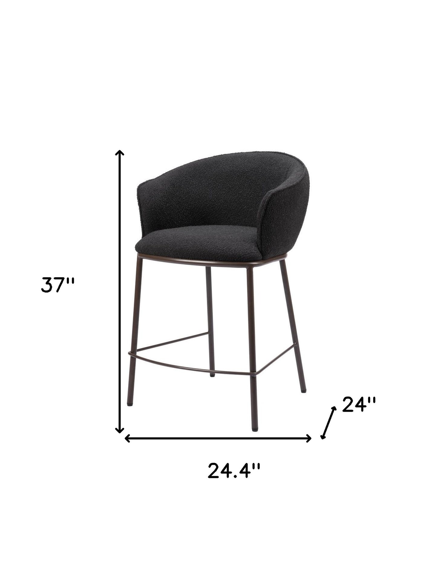Black & Bronze Shearling & Steel Counter Height Bar Chair