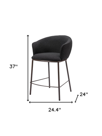 Black & Bronze Shearling & Steel Counter Height Bar Chair