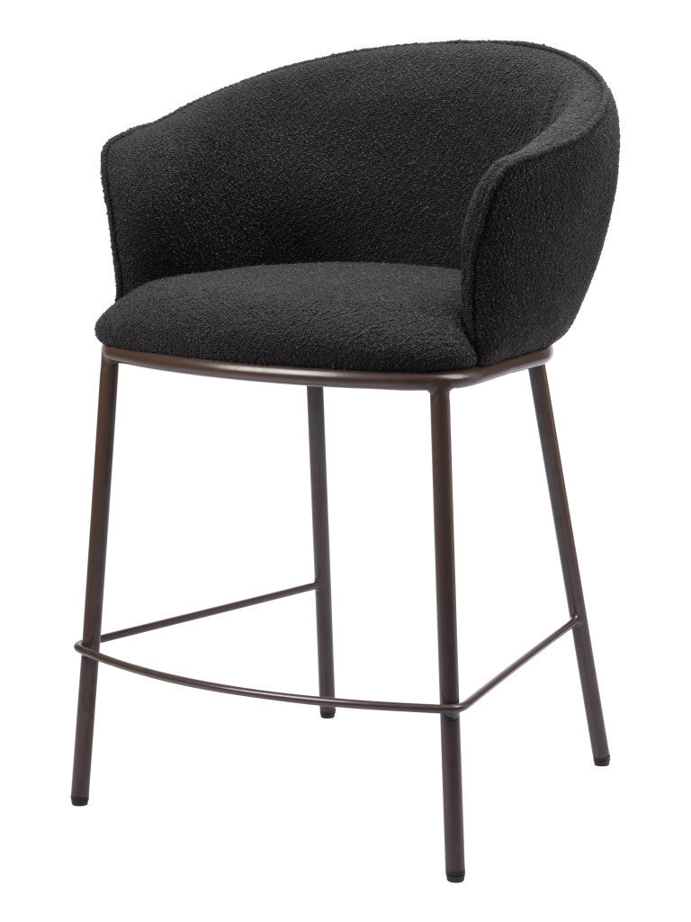Black & Bronze Shearling & Steel Counter Height Bar Chair